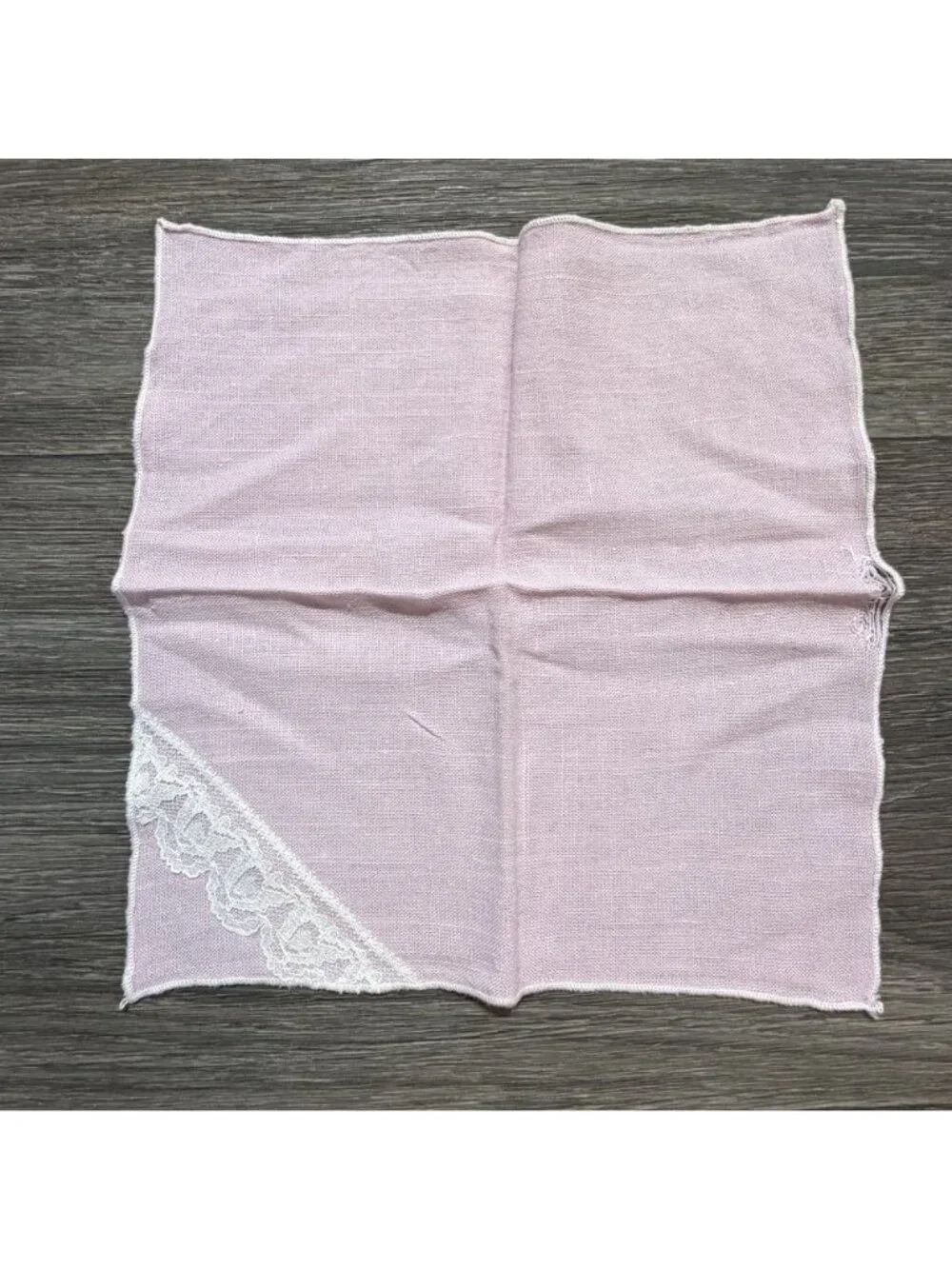 Set 4 Pink Linen Napkins With White Lace Trim Elegant Tea Party Cottagecore